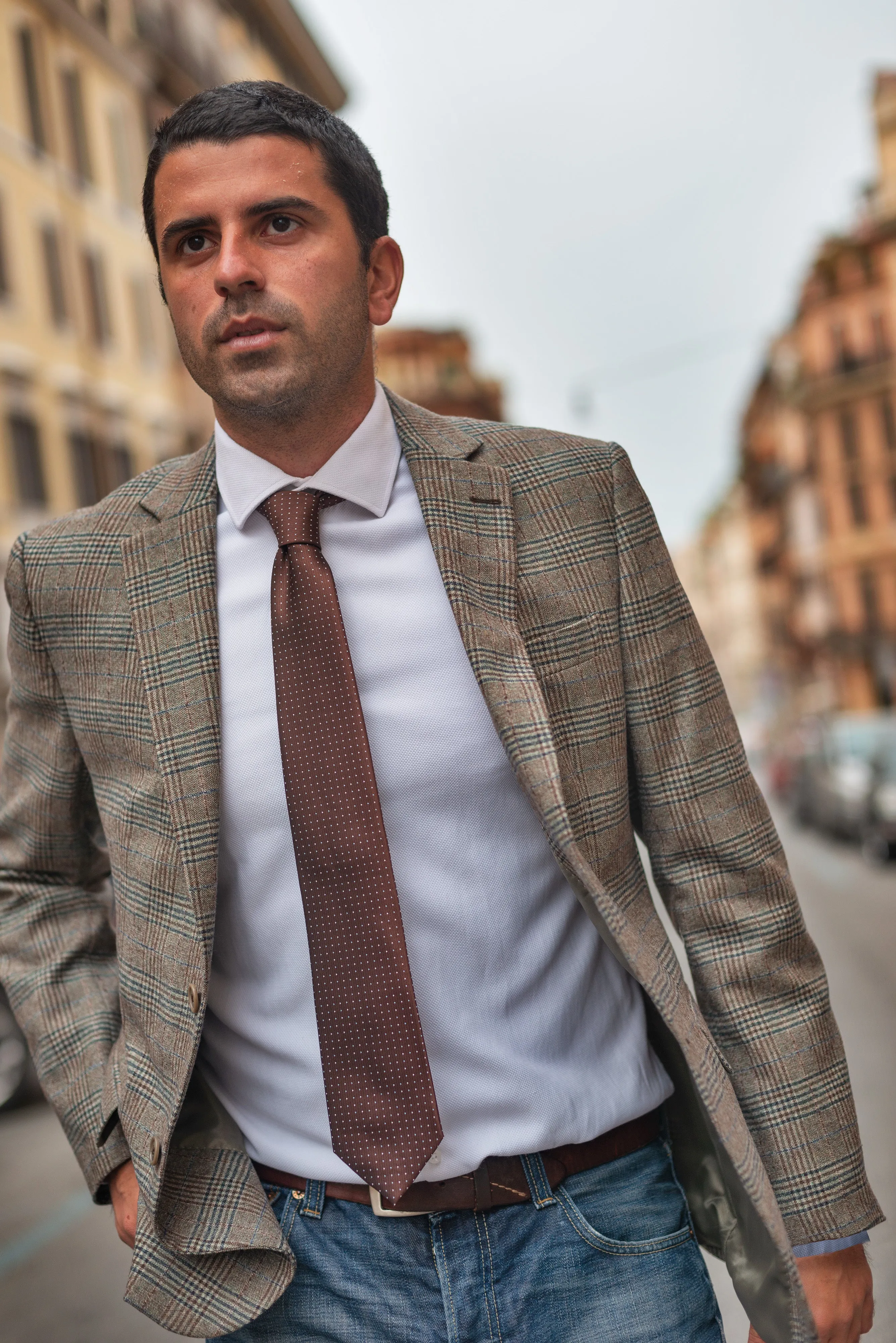 Brown Prince of Wales Wool Blazer by Marlane