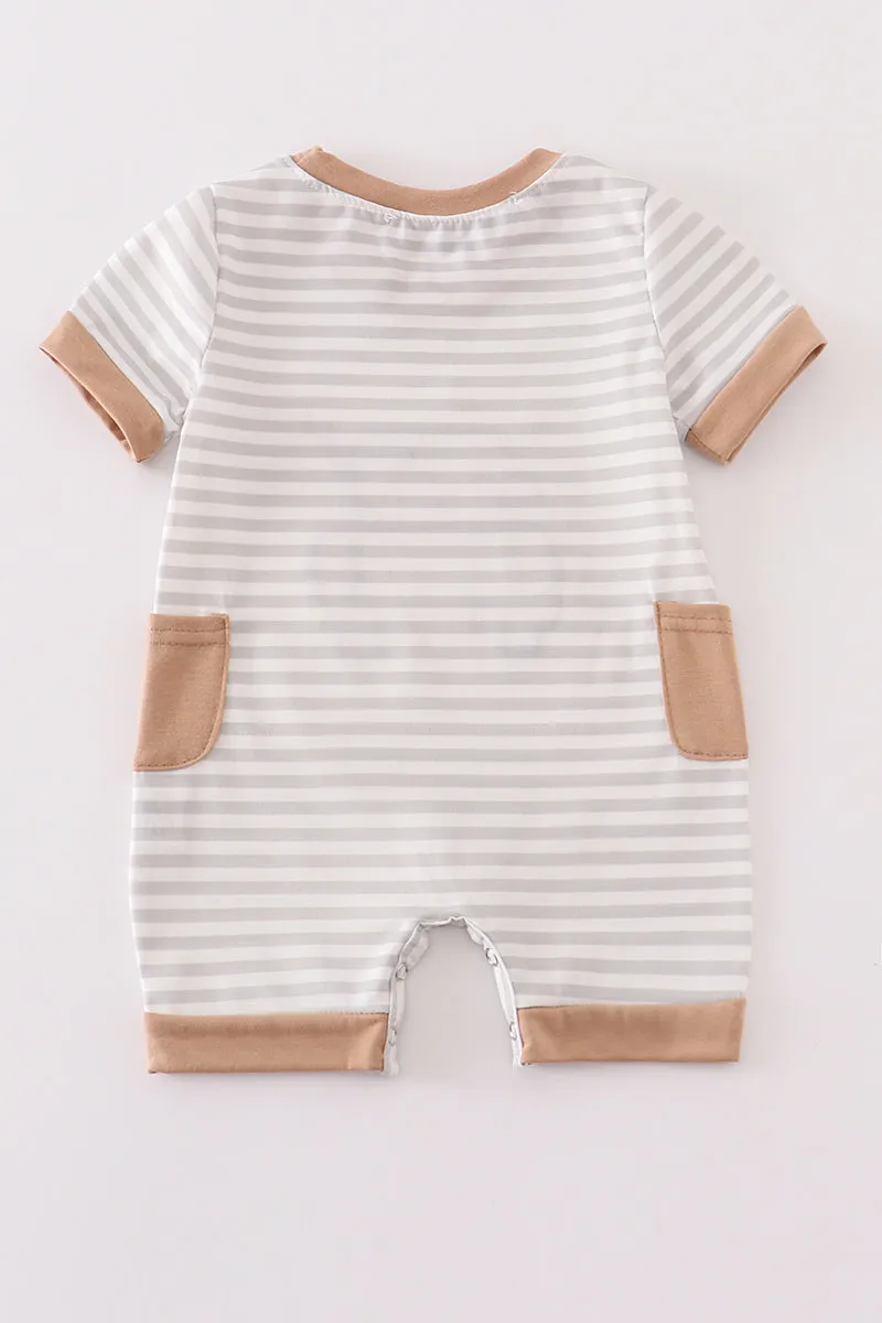 Brown stripe car hunting boy romper