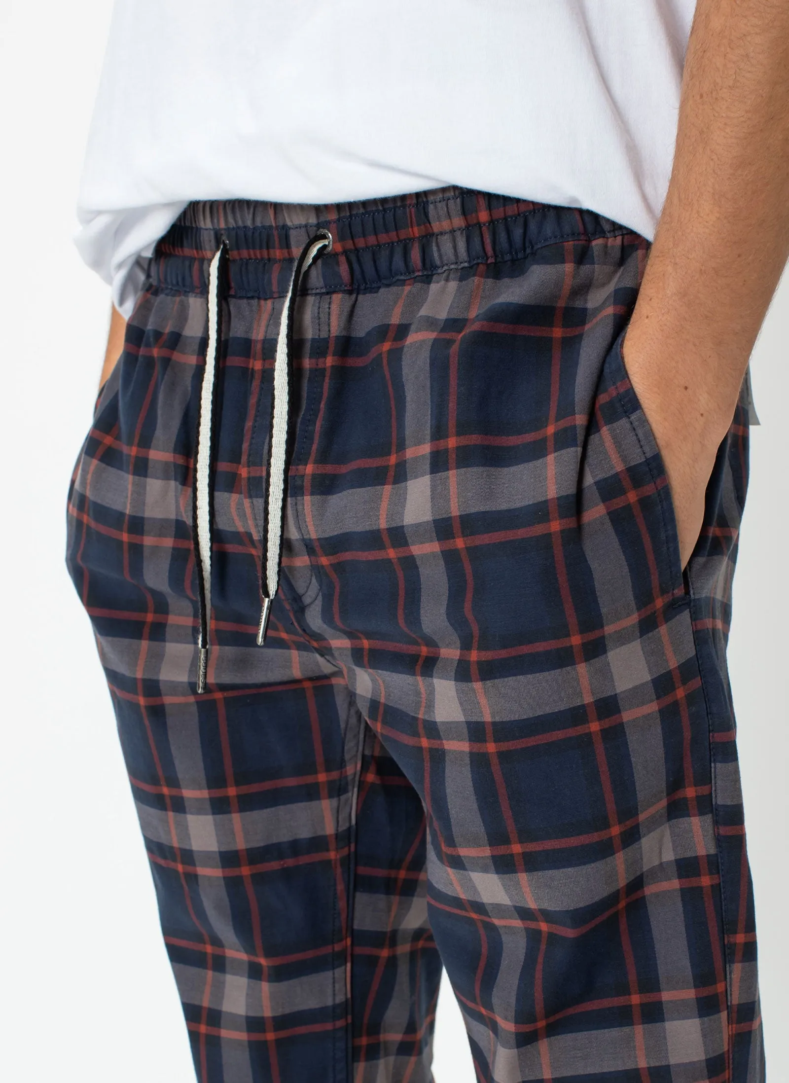 B.Slim Elastic Chino Navy Plaid