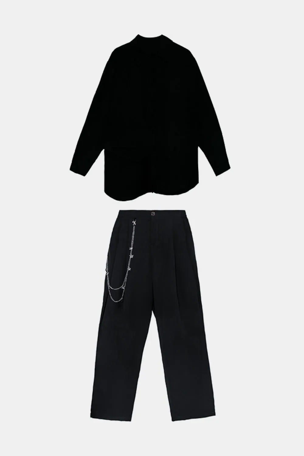 Button Down Asymmetrical Top and Chain Detail Pants Set