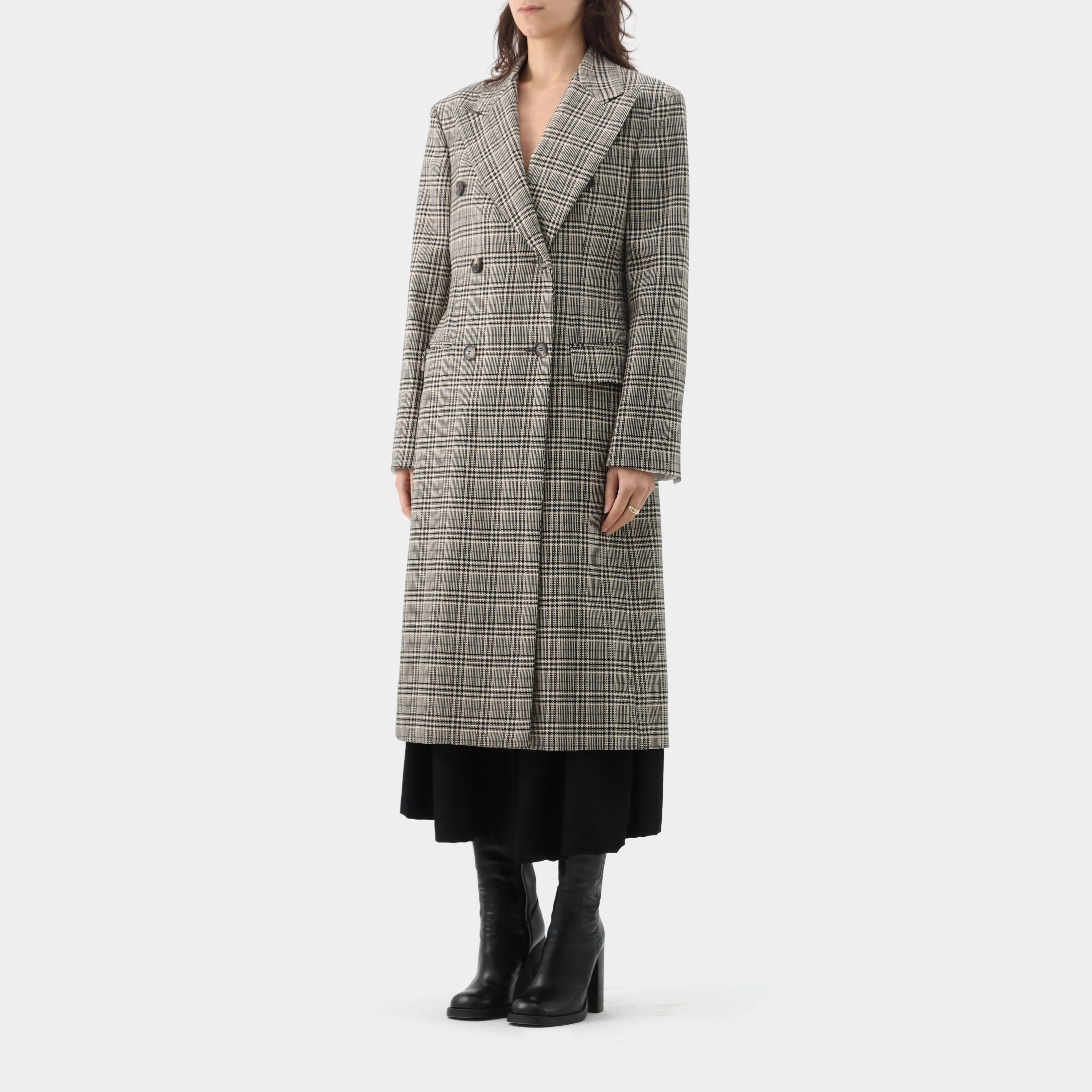 Calvin Klein Check Wool Double Breasted Coat