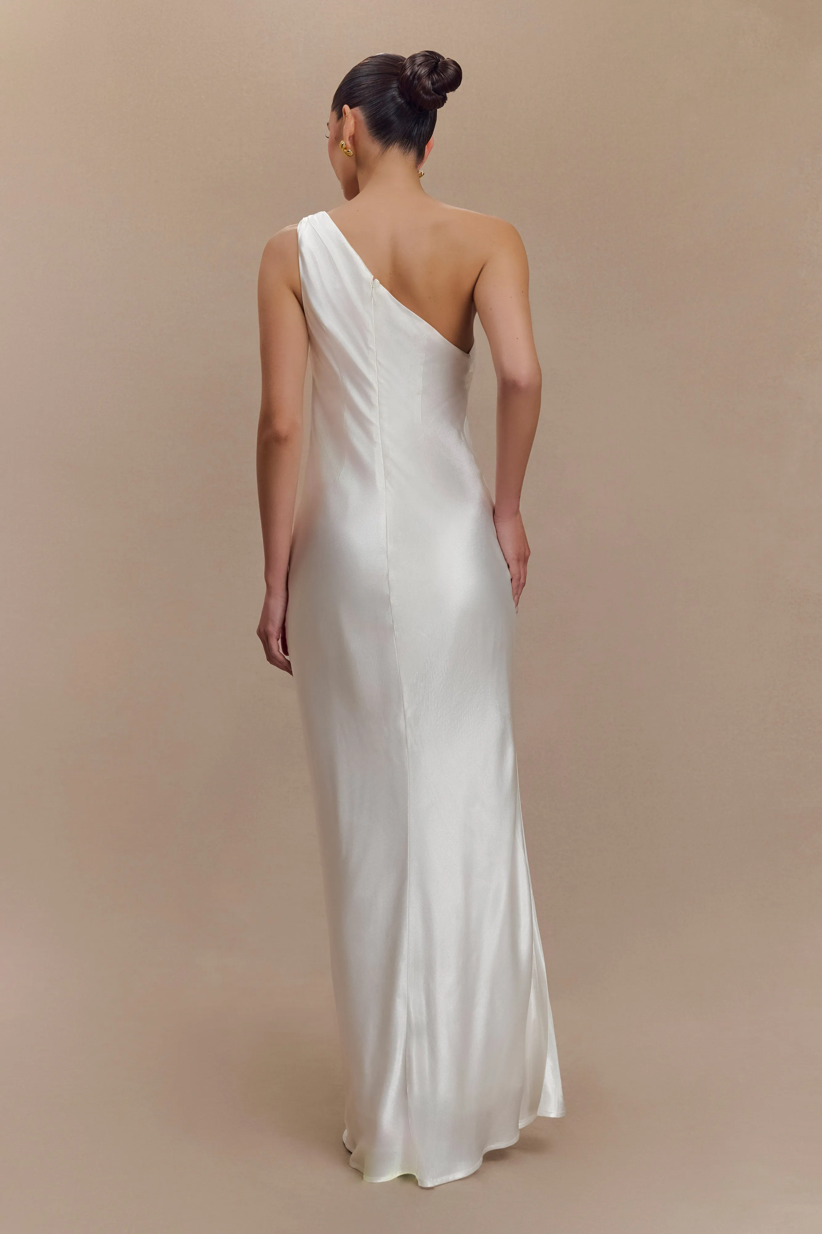 Camille One Shoulder Satin Maxi Dress - White