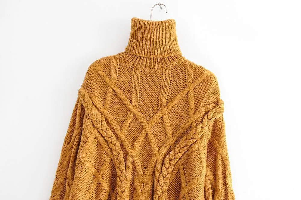 Casual Loose Turtleneck Solid Color Pullover Sweater Jumper