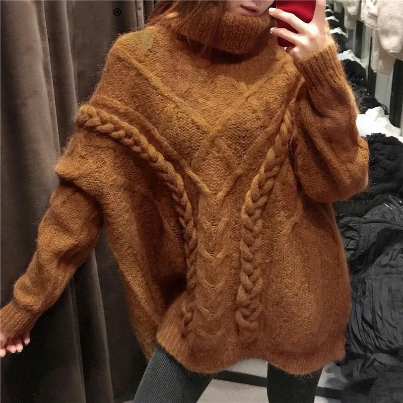 Casual Loose Turtleneck Solid Color Pullover Sweater Jumper