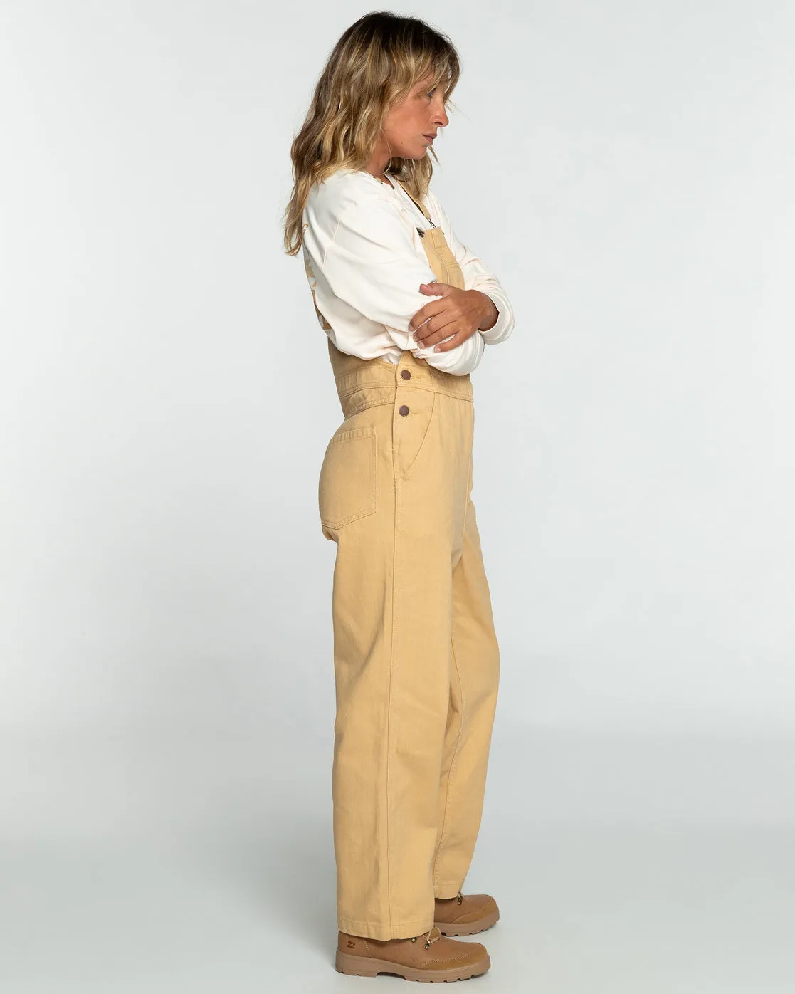 Casual Morning Wide Leg Overalls - Latte