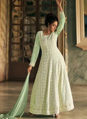 Charming Green Georgette Chikankari Embroidered Anarkali