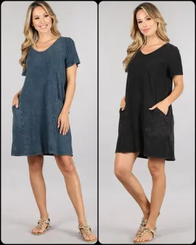 Chatoyant Casual T Shirt Dress With Pockets - Black or Blue Grey