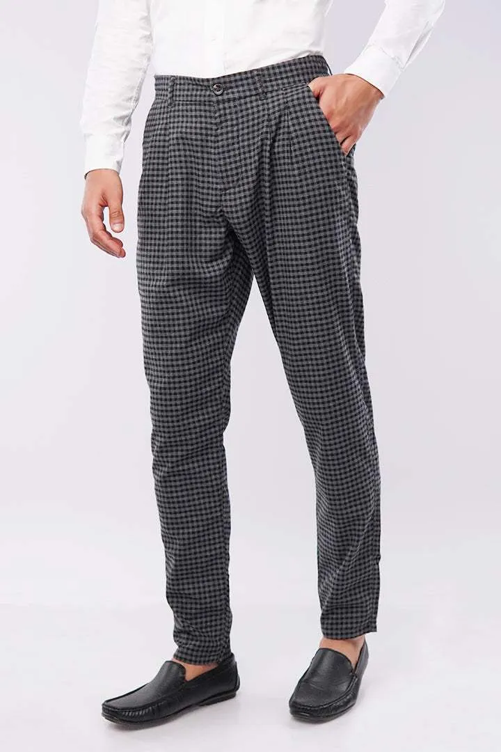 Check Pleated Pants - Black & Grey