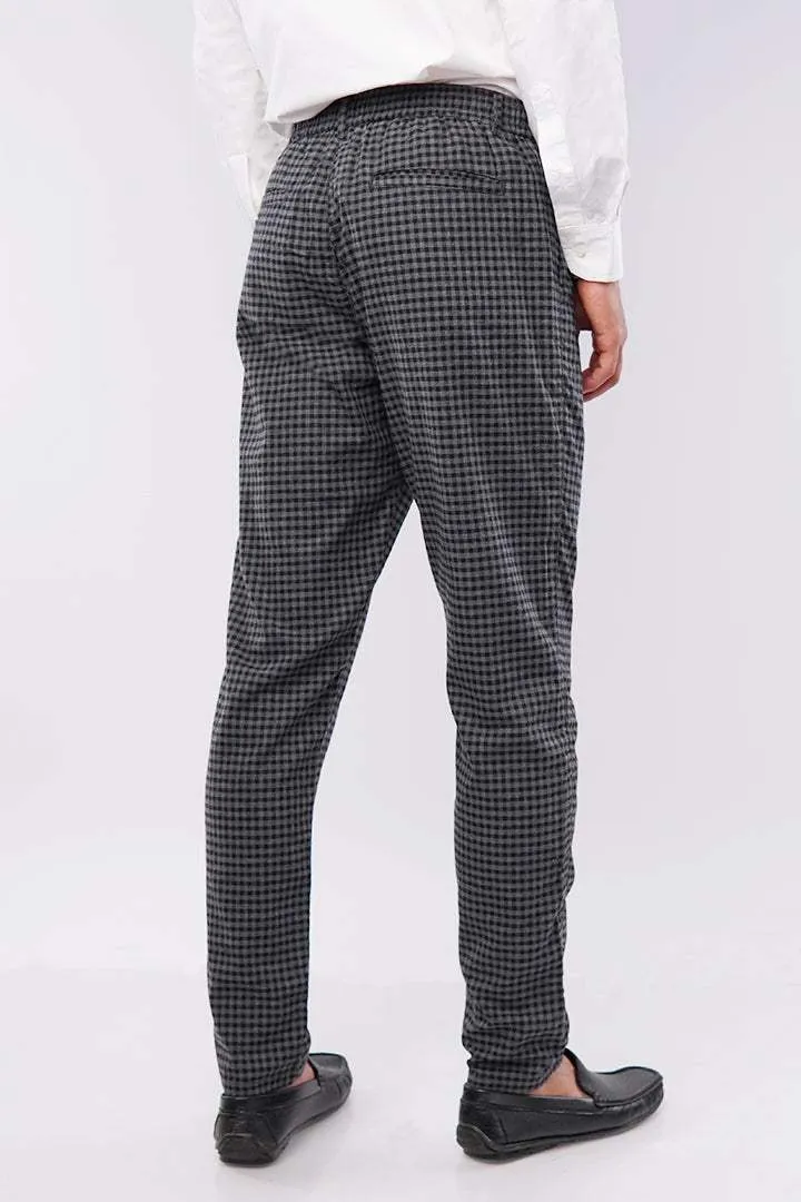 Check Pleated Pants - Black & Grey