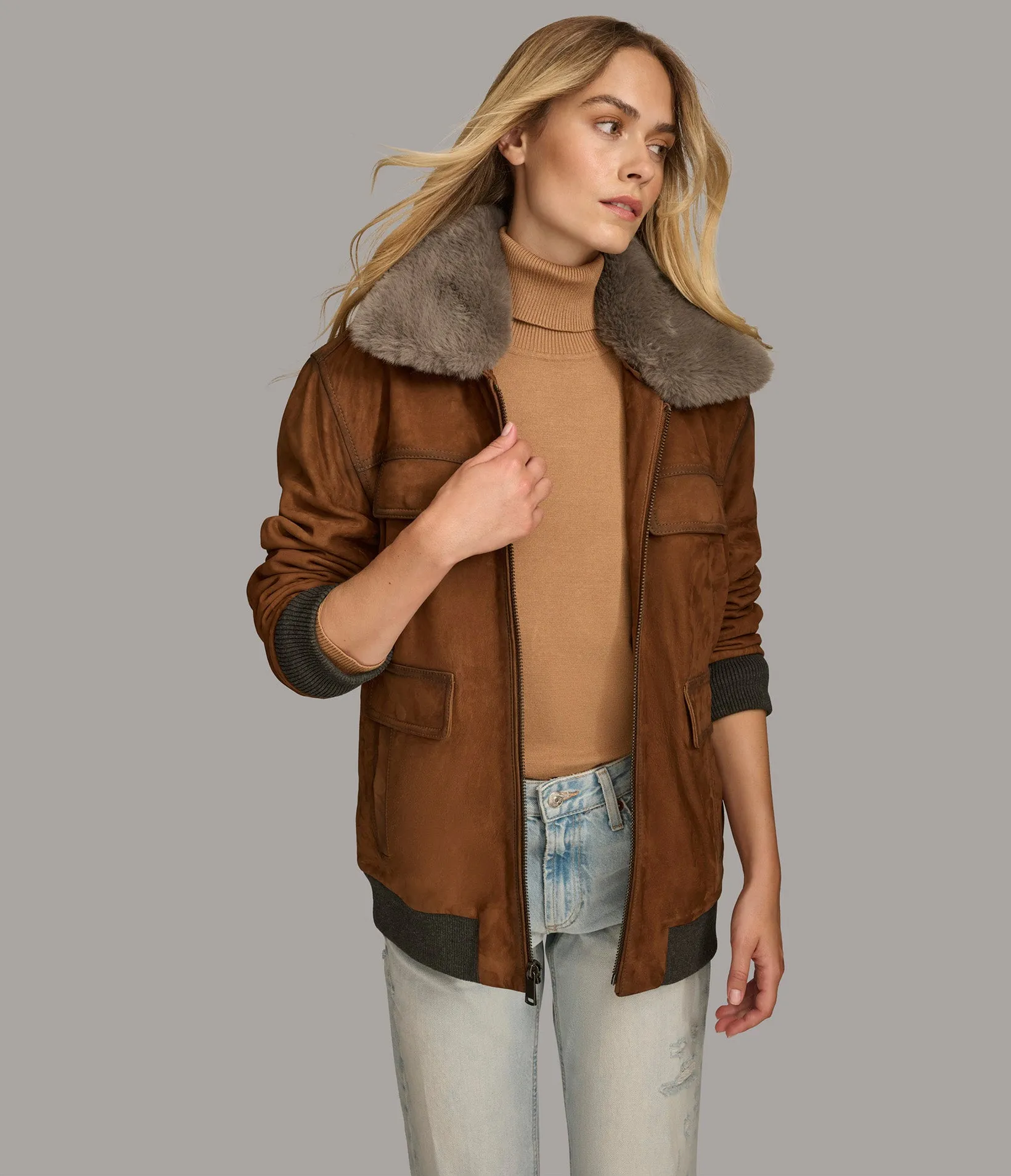 Chelsea Bomber With Faux Fur Collar