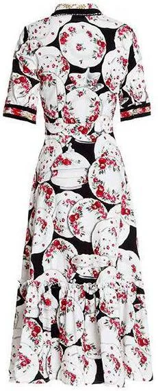 China Dish Print Midi Shirt-Dress