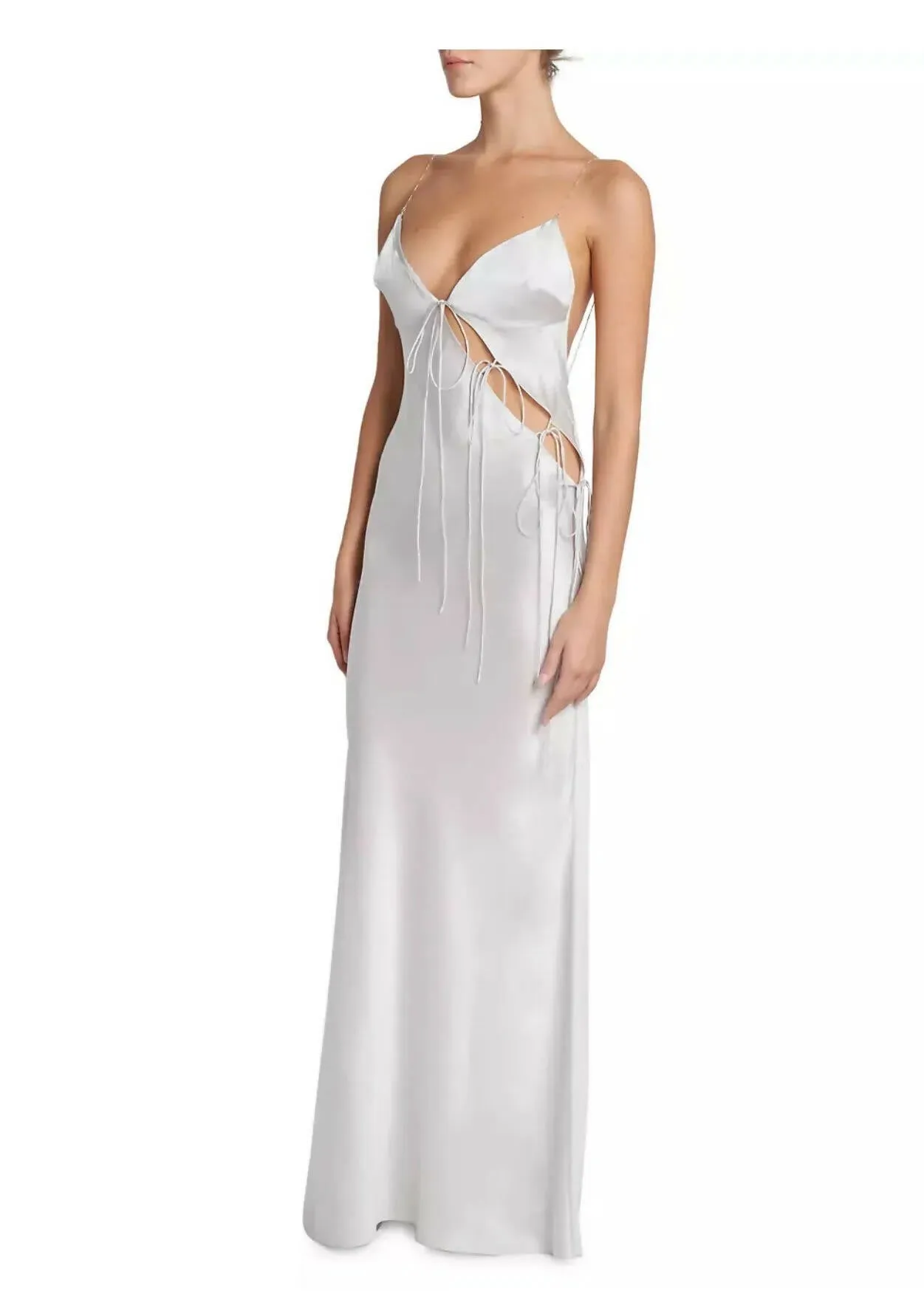 Christopher Esber Slope Tie Silk Maxi Dress in Silver