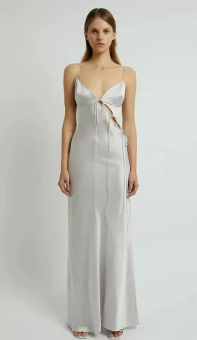 Christopher Esber Slope Tie Silk Maxi Dress in Silver