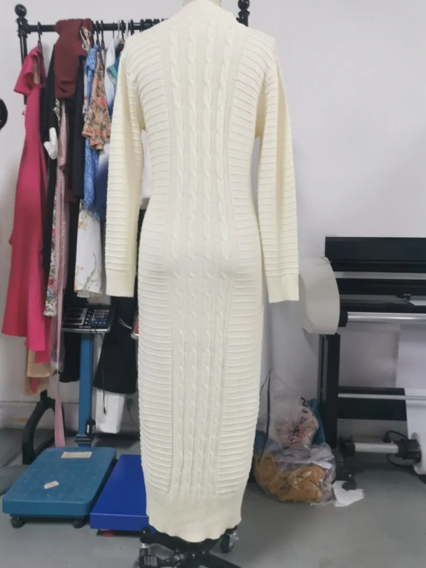 Chunky Turtleneck Knit Sweater Dress for Winter