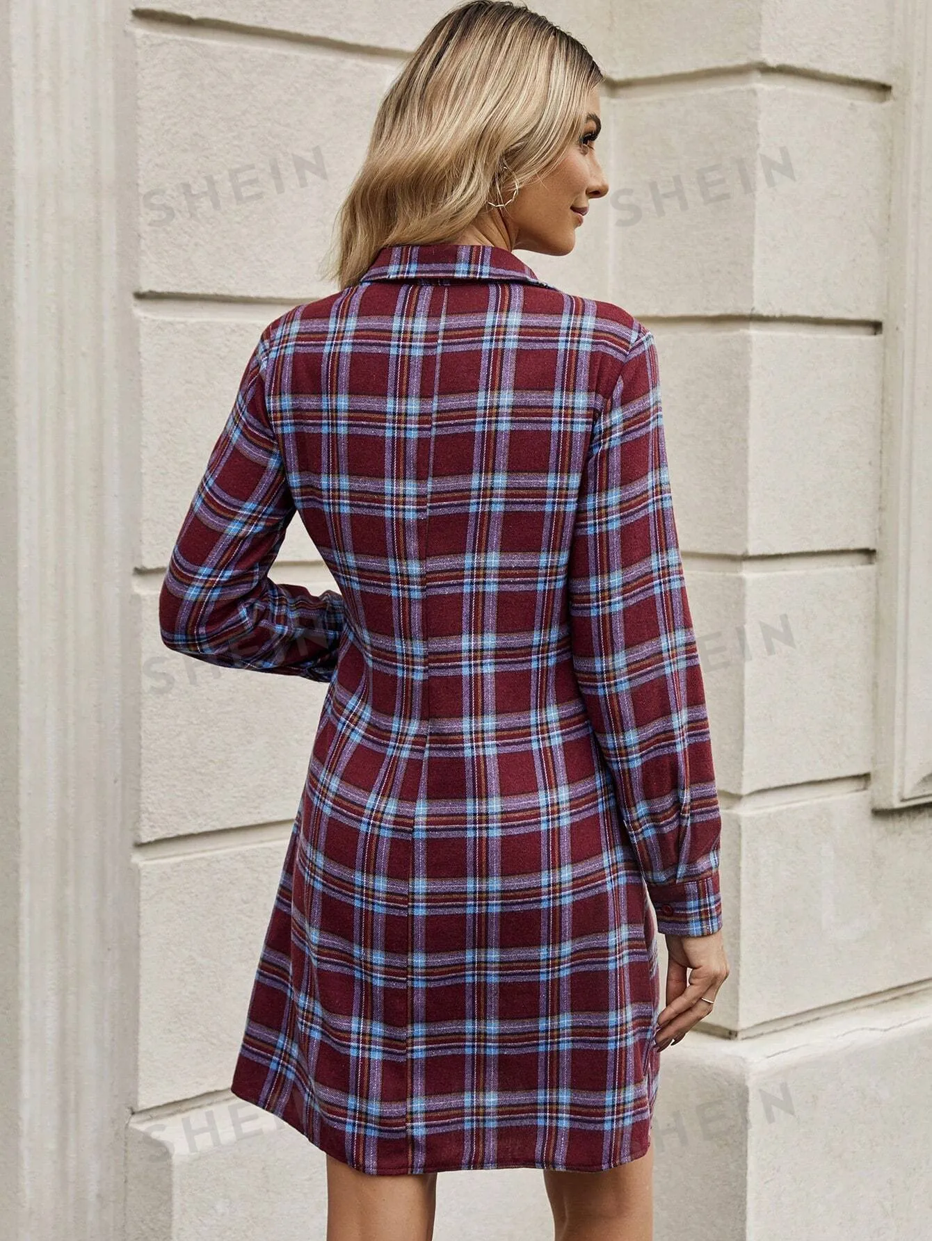 Clasi Plaid Print Twist Front Shirt Dress