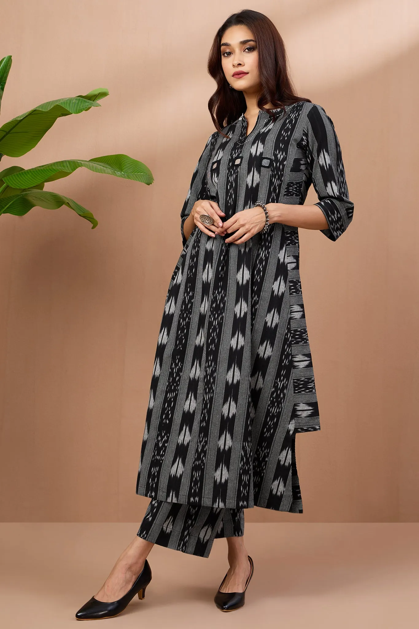 co-ord set long kurta with side twist - shadow streaks