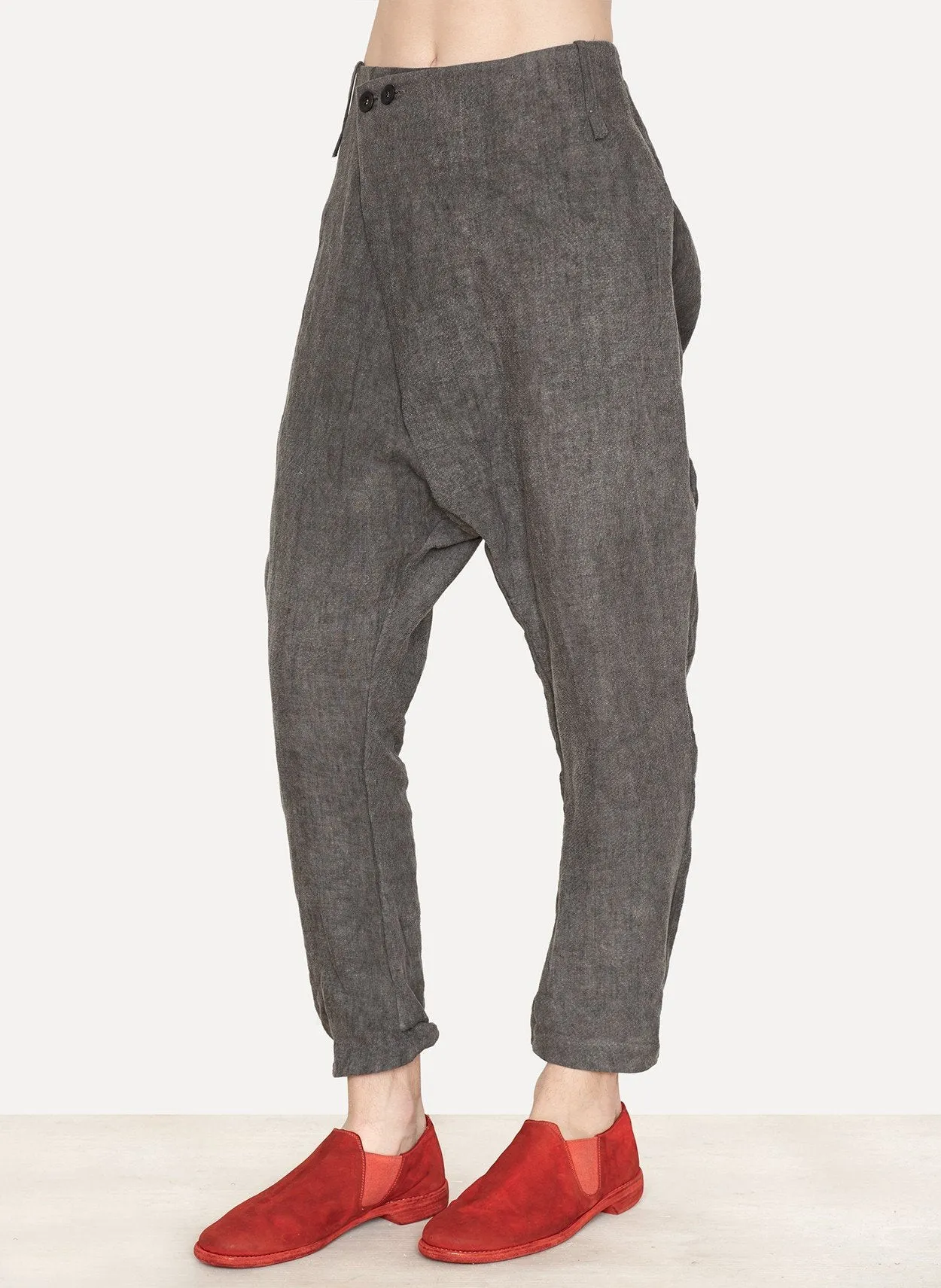 Cold Black Thermo Needle Hemp Folded Front Pant