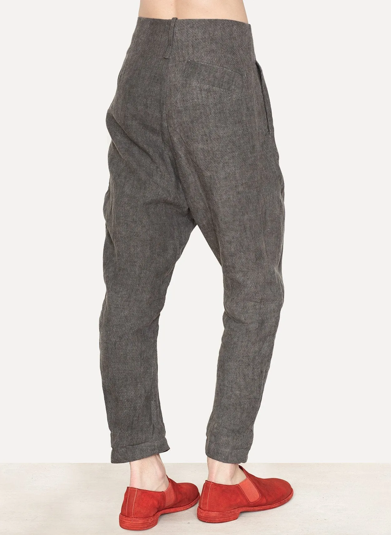 Cold Black Thermo Needle Hemp Folded Front Pant