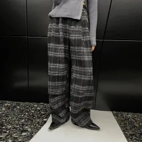 Colorblock Plaid Casual Loose Pants For Women High Waist Patchwork Button Minimalist Wide Leg Pant Female Fashion