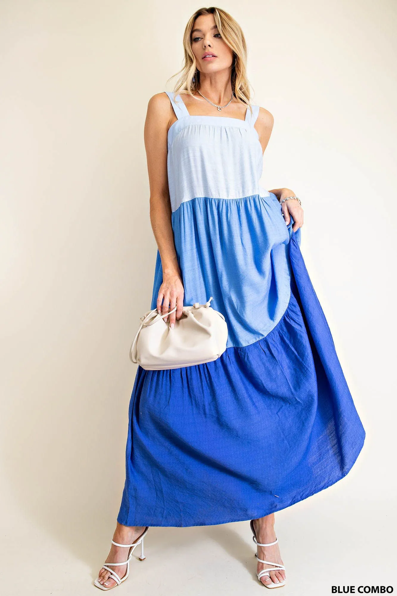 Colorblock Tiered Dress - blue