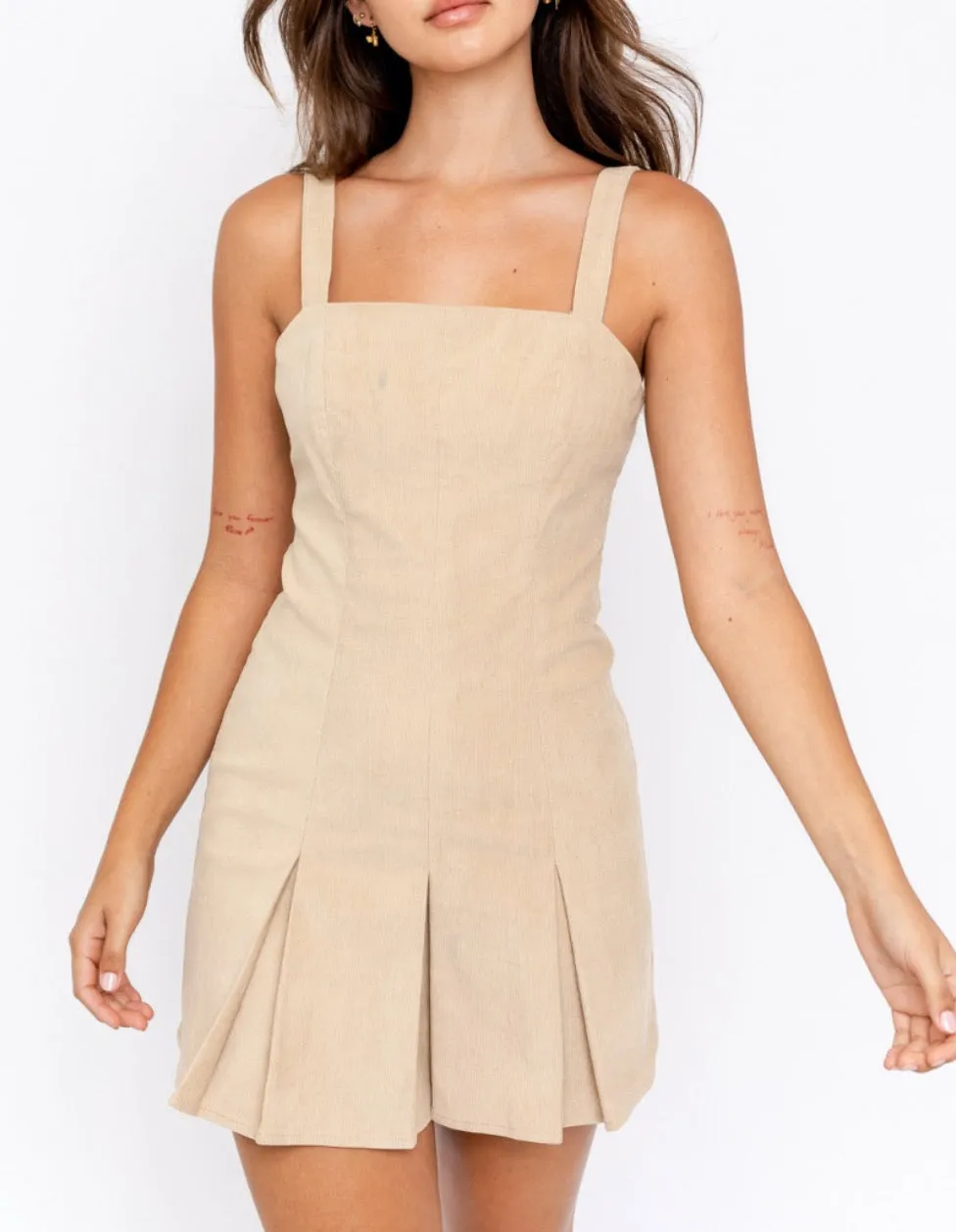 Corduroy Pleat Mini Dress