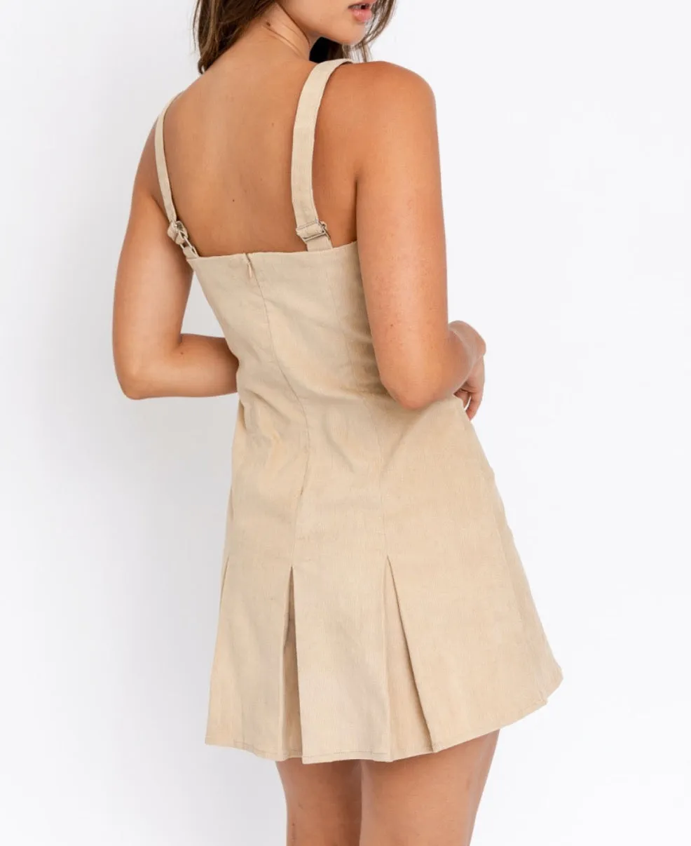 Corduroy Pleat Mini Dress