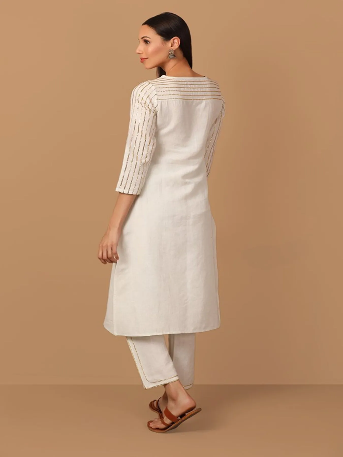 Creamish White Fusion Straight Kurta Set