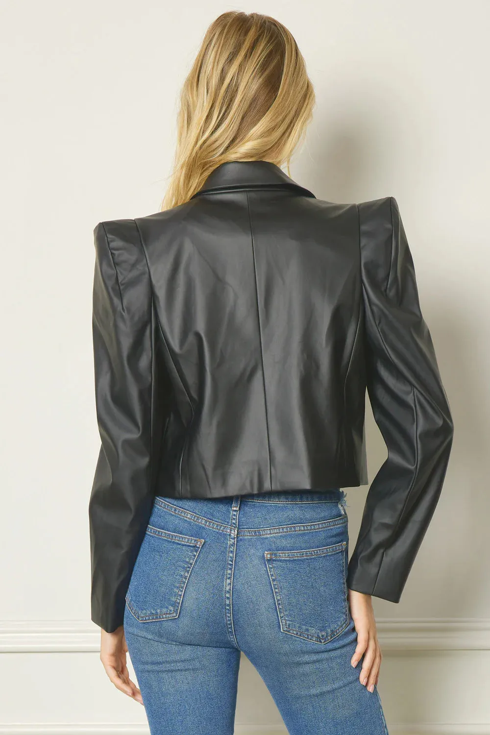 Cropped Faux Leather Black Blazer