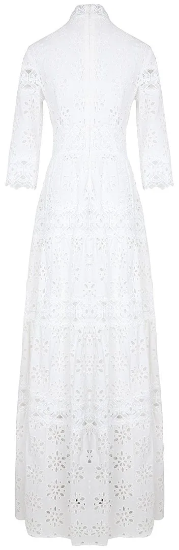 Cut-Out Half-Sleeve White Maxi Dress