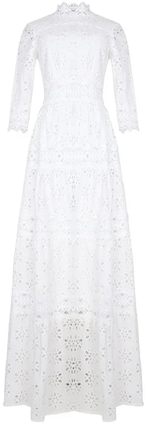 Cut-Out Half-Sleeve White Maxi Dress