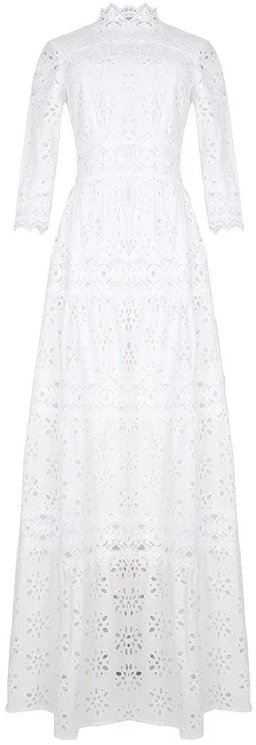 Cut-Out Half-Sleeve White Maxi Dress