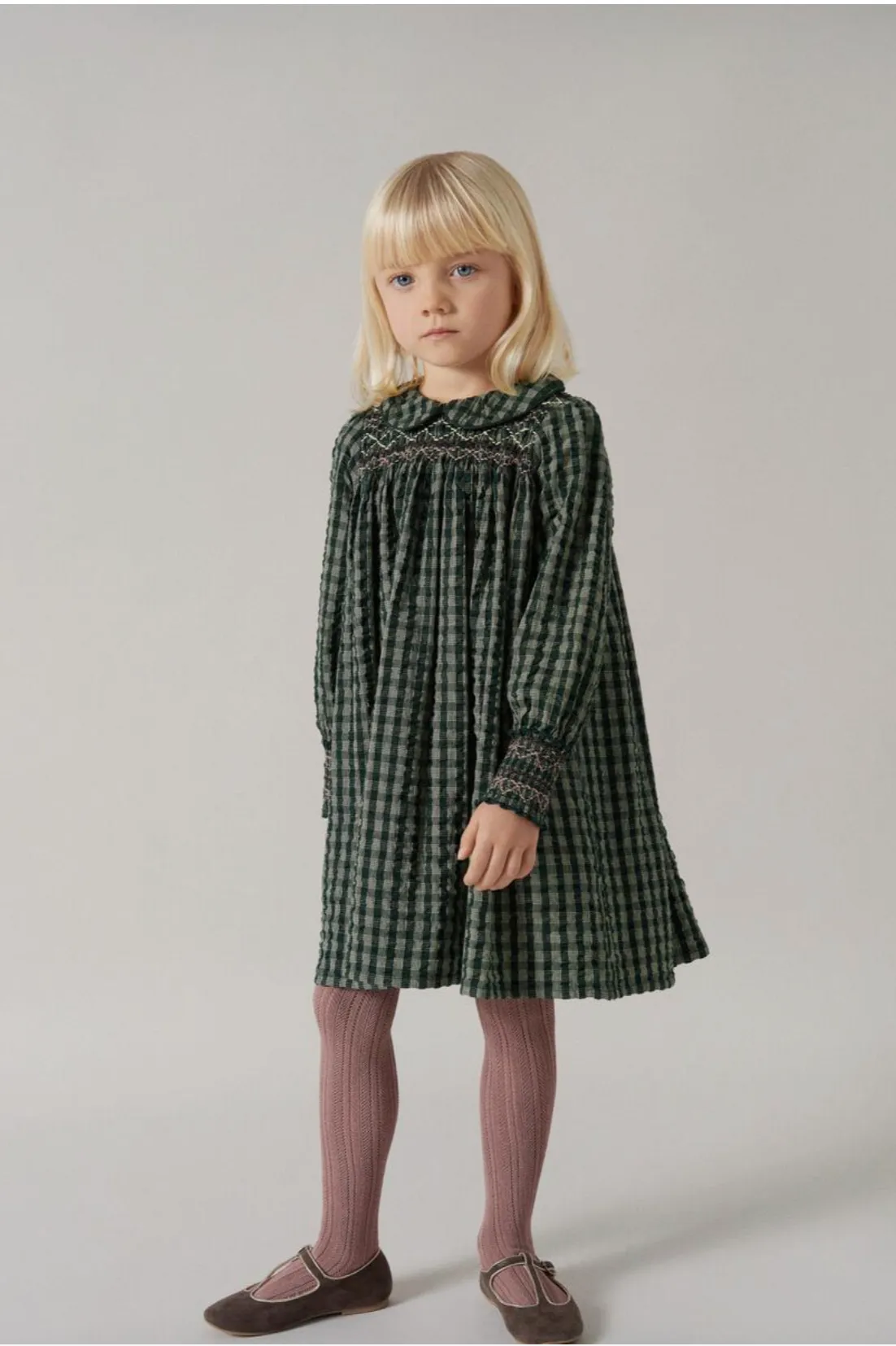 DABINA DARK LEAF CHECK DRESS