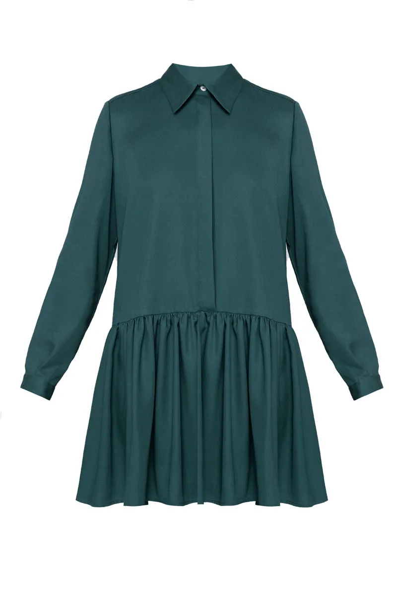 DANA tencel shirt dress with front frill in teal blue