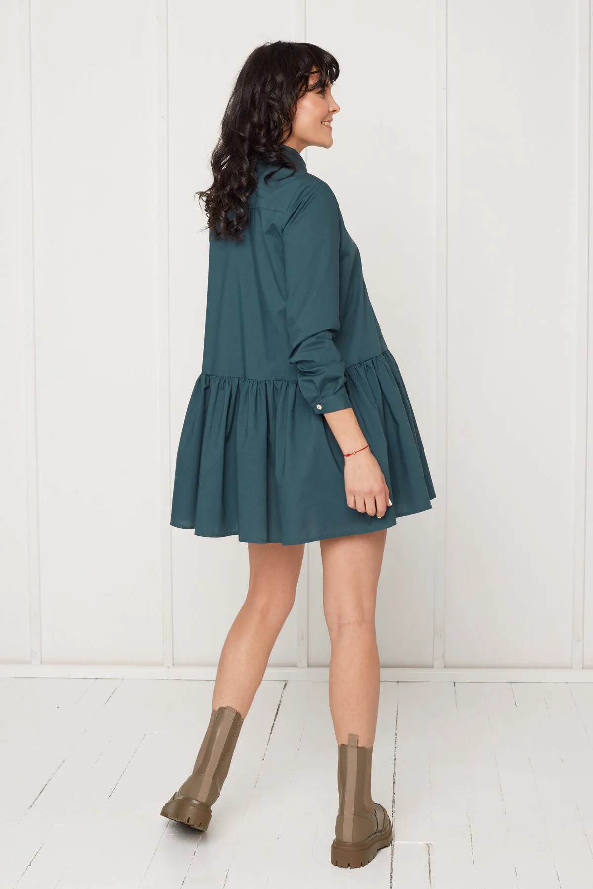 DANA tencel shirt dress with front frill in teal blue