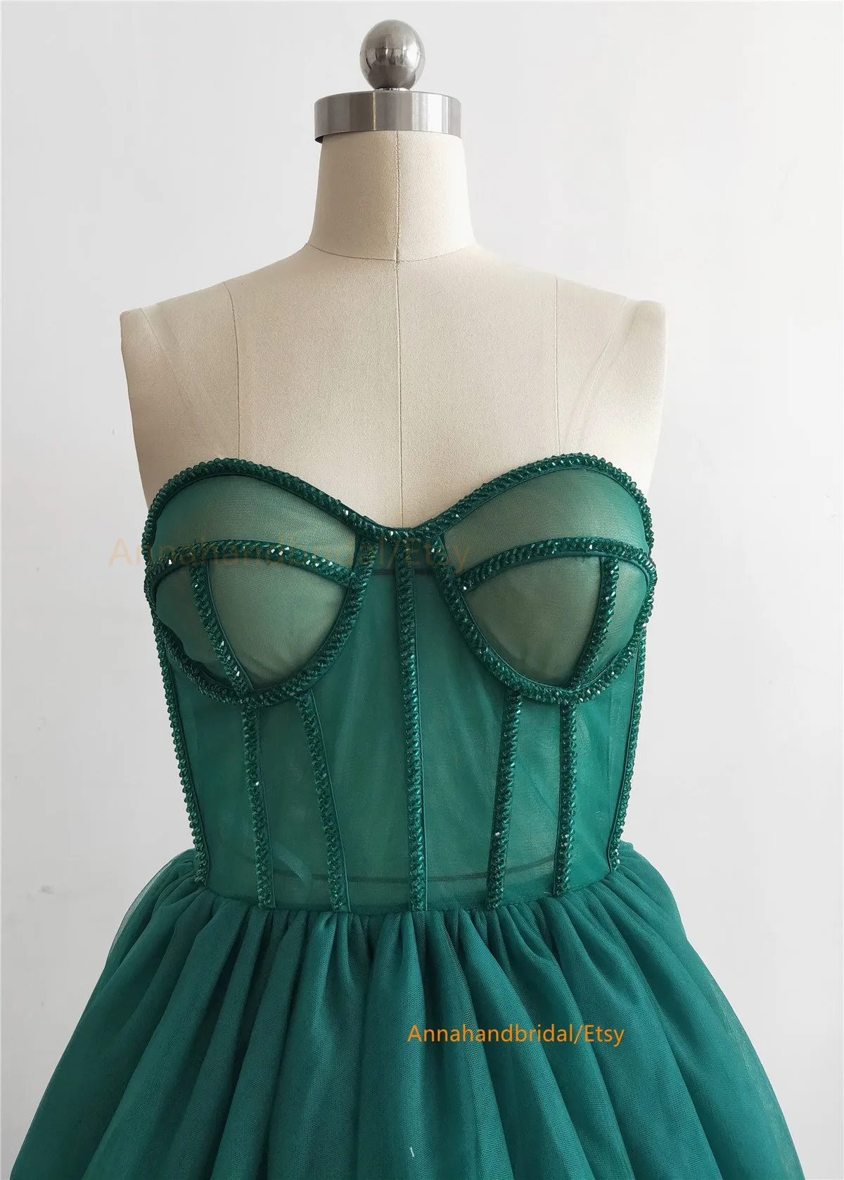 Dark Green Beaded PhotoShot Dress