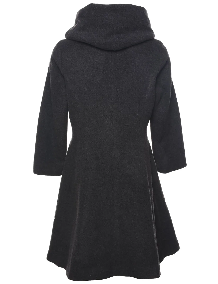 Dark Grey Hooded Wool Coat - L