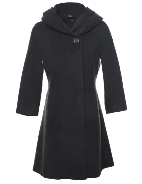 Dark Grey Hooded Wool Coat - L