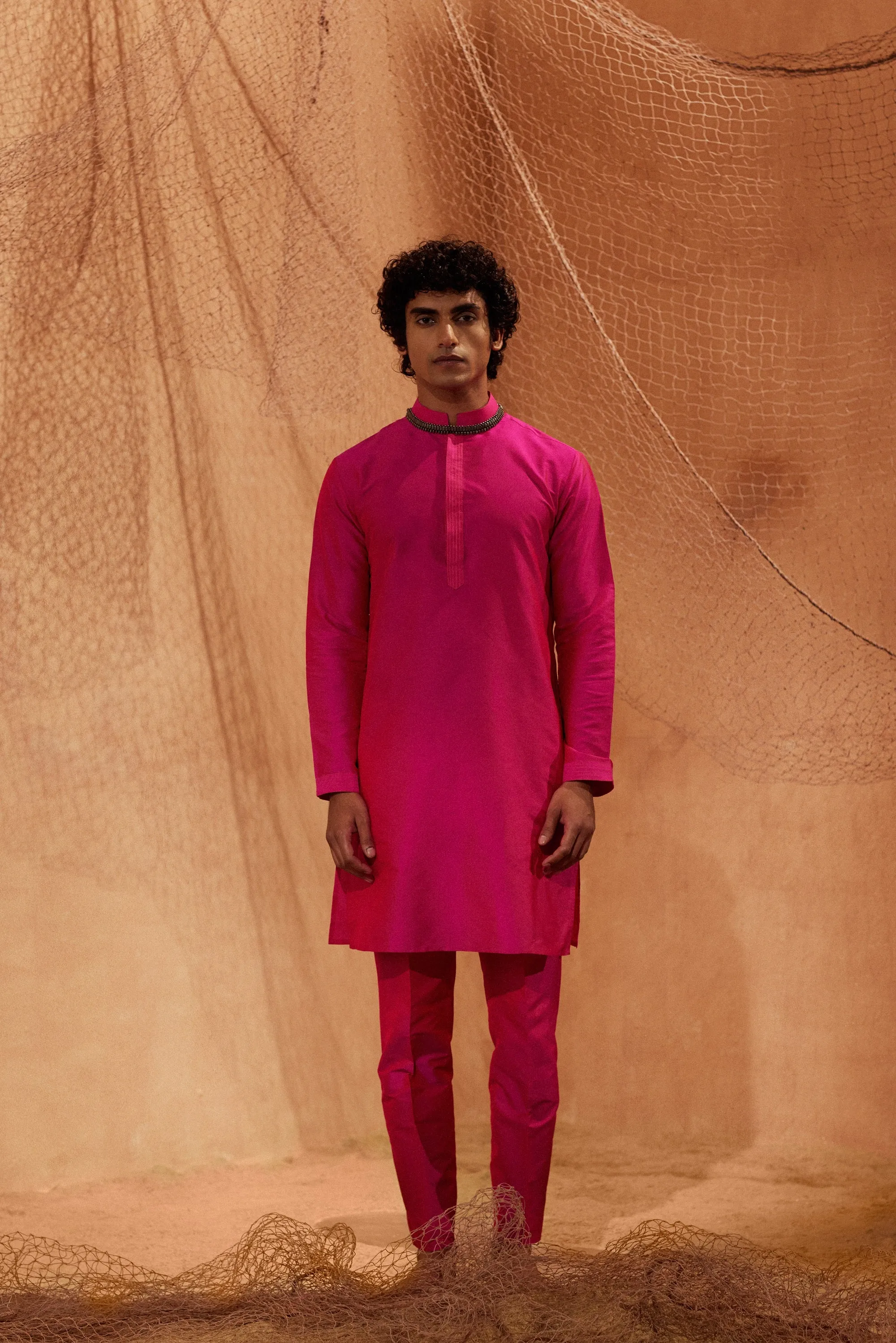 Dark Pink - Tagai Silk Kurta Set