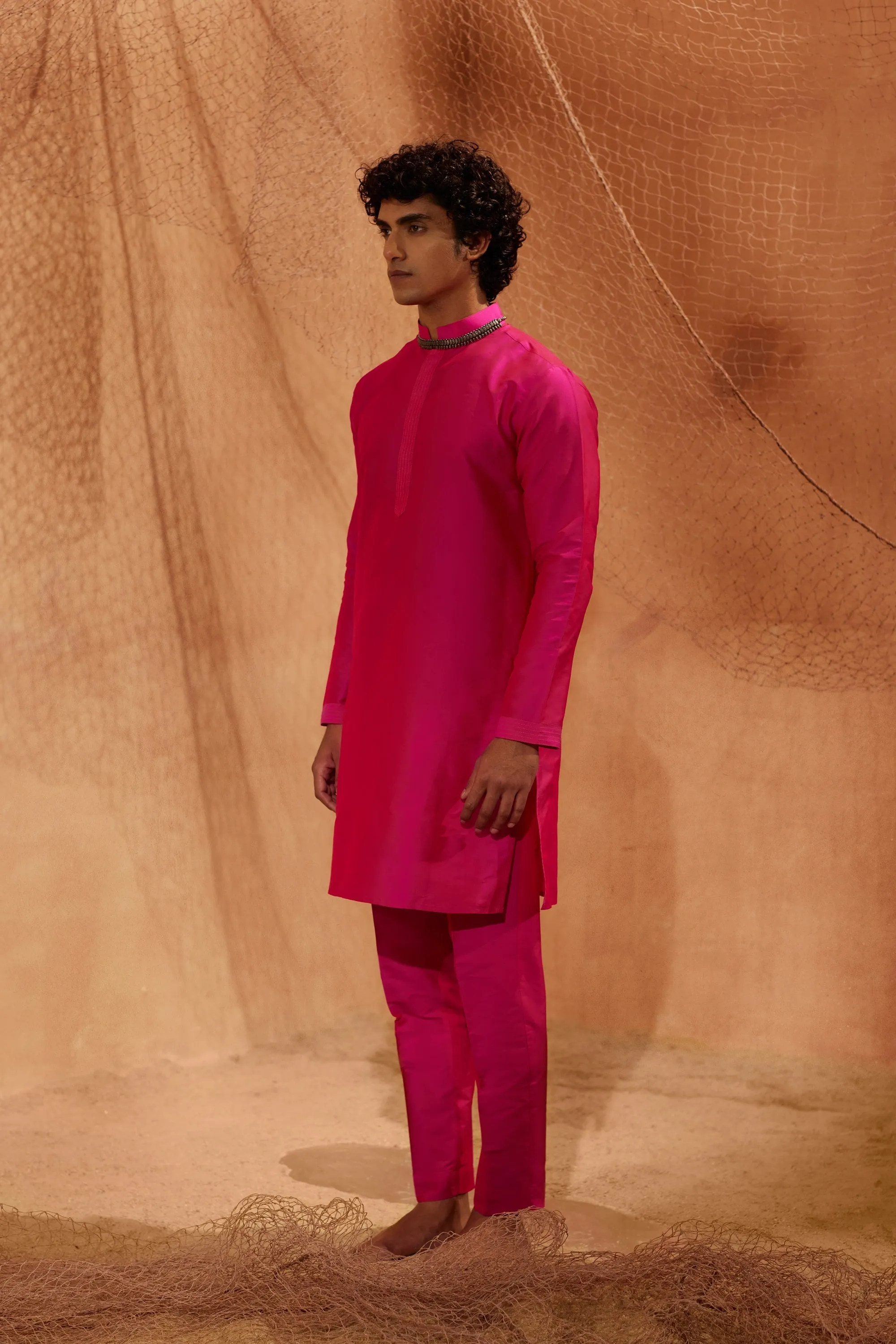 Dark Pink - Tagai Silk Kurta Set