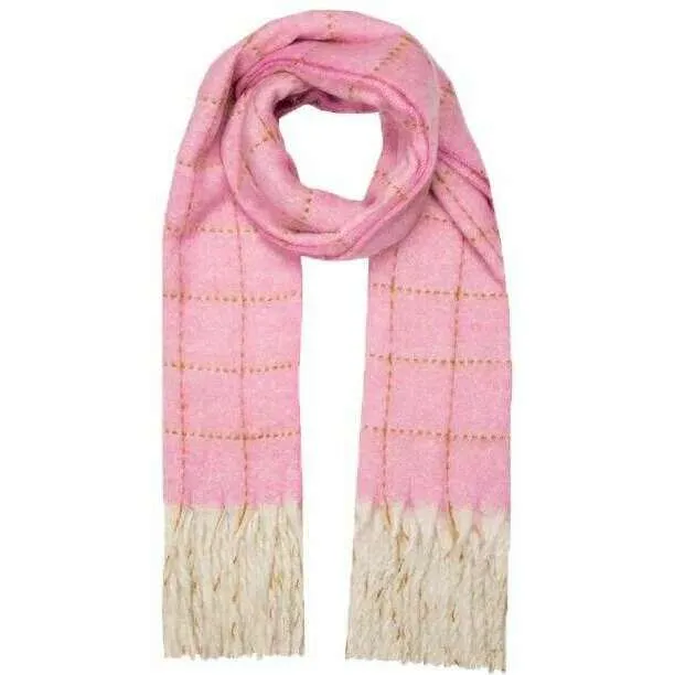 Dents Dotted Windowpane Check Tassel Scarf - Pale Pink