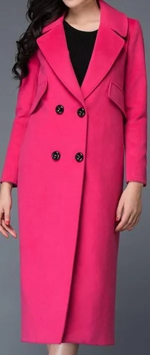 Double-Breasted Wool Coat, Pink