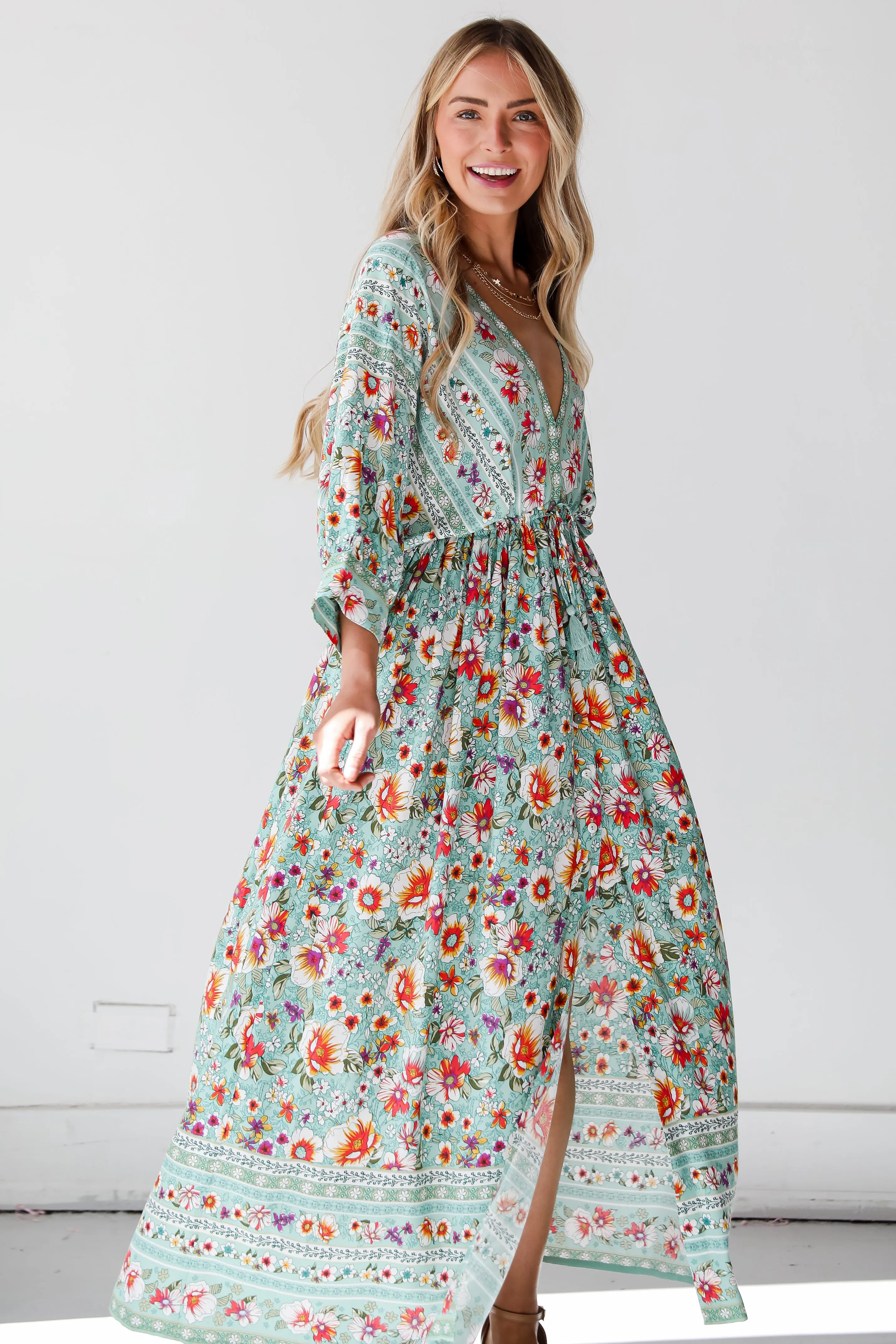 FINAL SALE - Bohemian Sun Jade Floral Maxi Dress