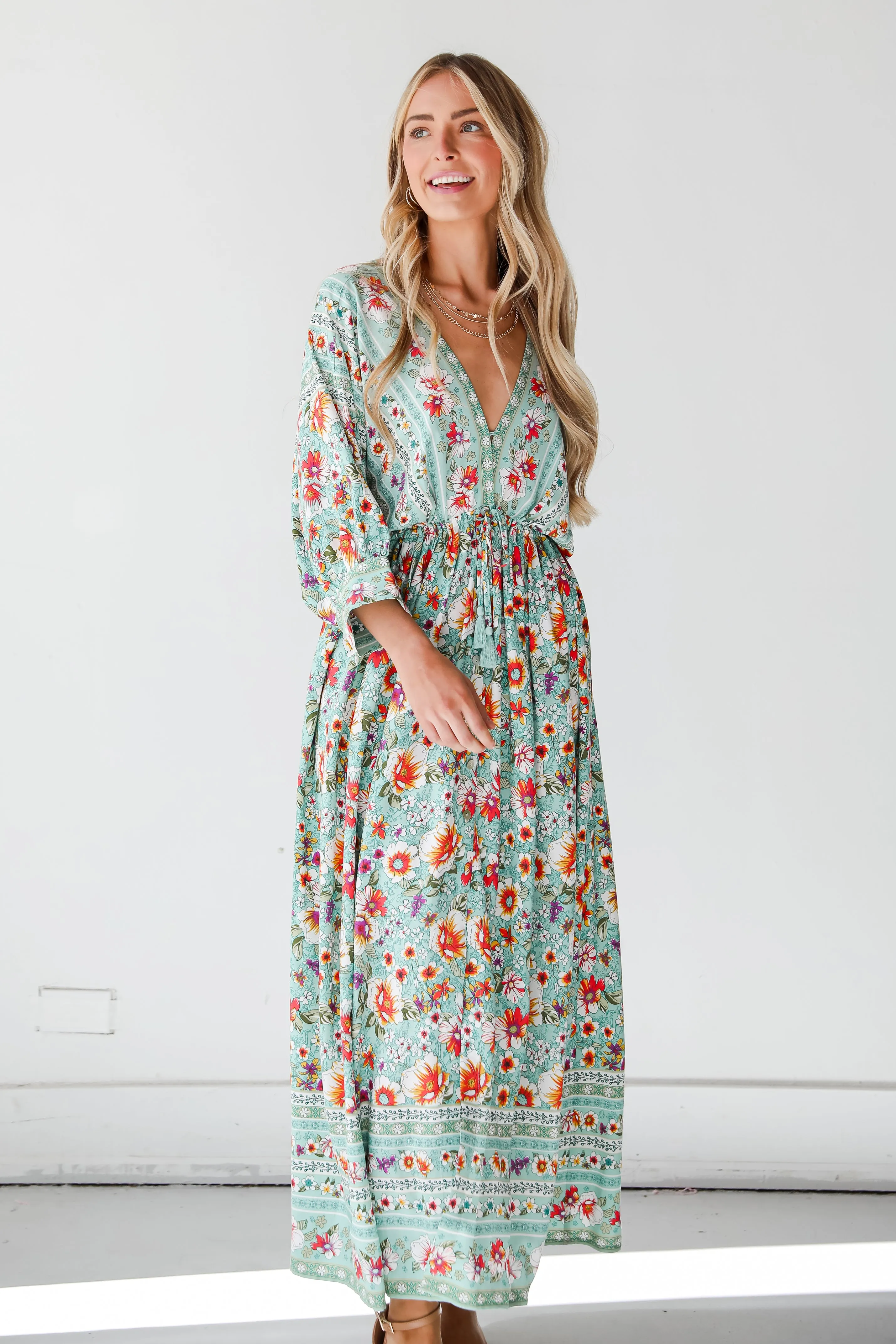 FINAL SALE - Bohemian Sun Jade Floral Maxi Dress