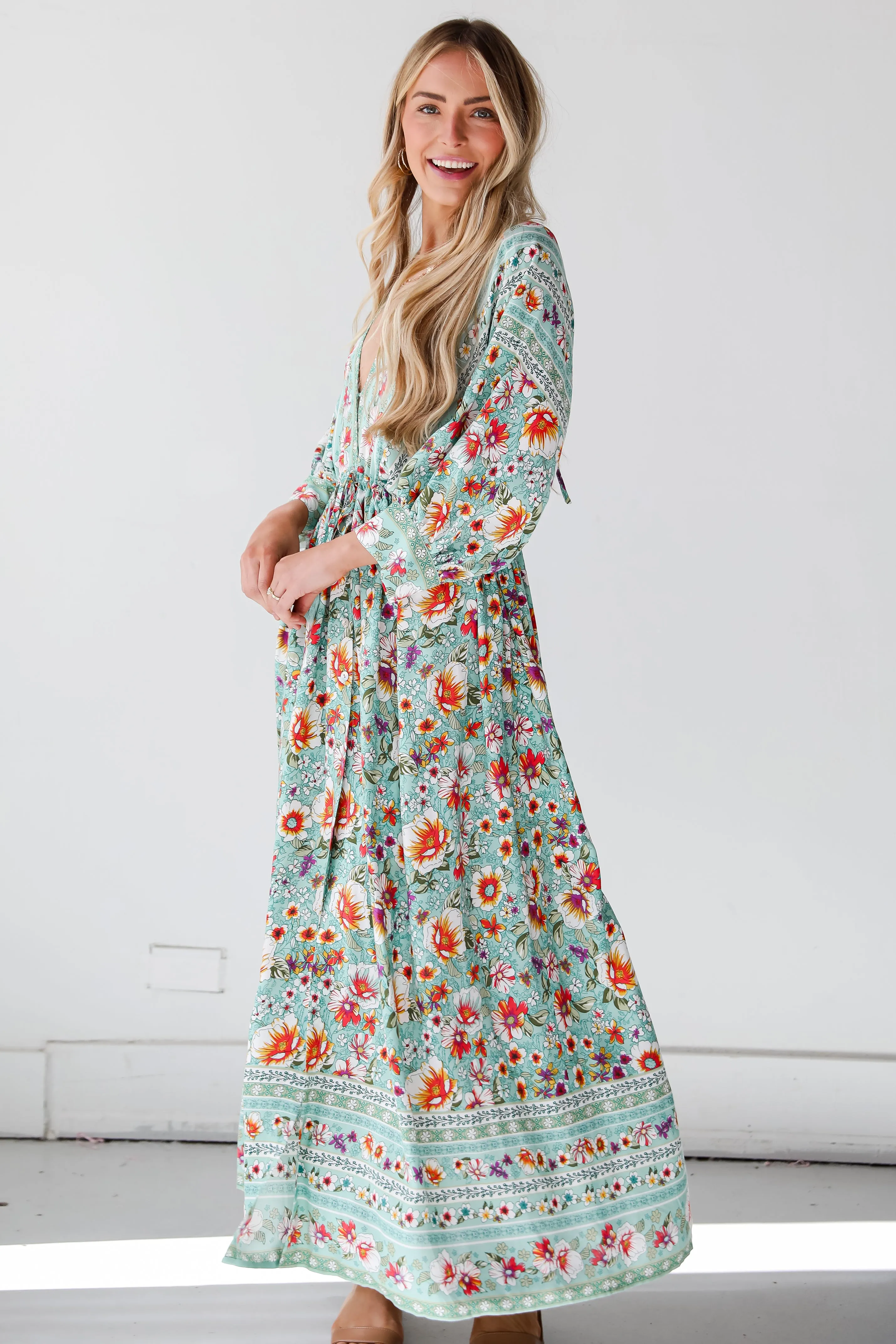 FINAL SALE - Bohemian Sun Jade Floral Maxi Dress