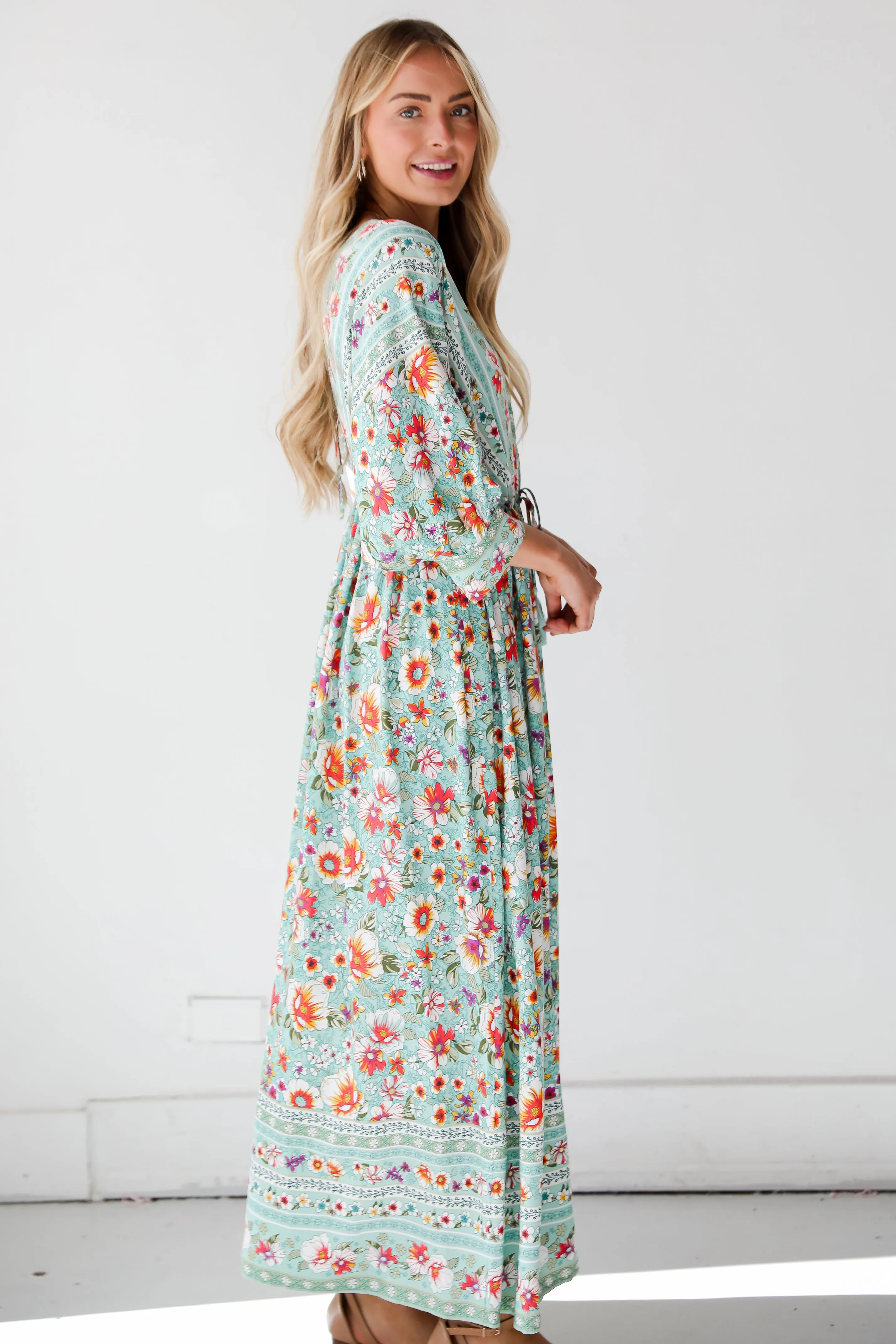 FINAL SALE - Bohemian Sun Jade Floral Maxi Dress