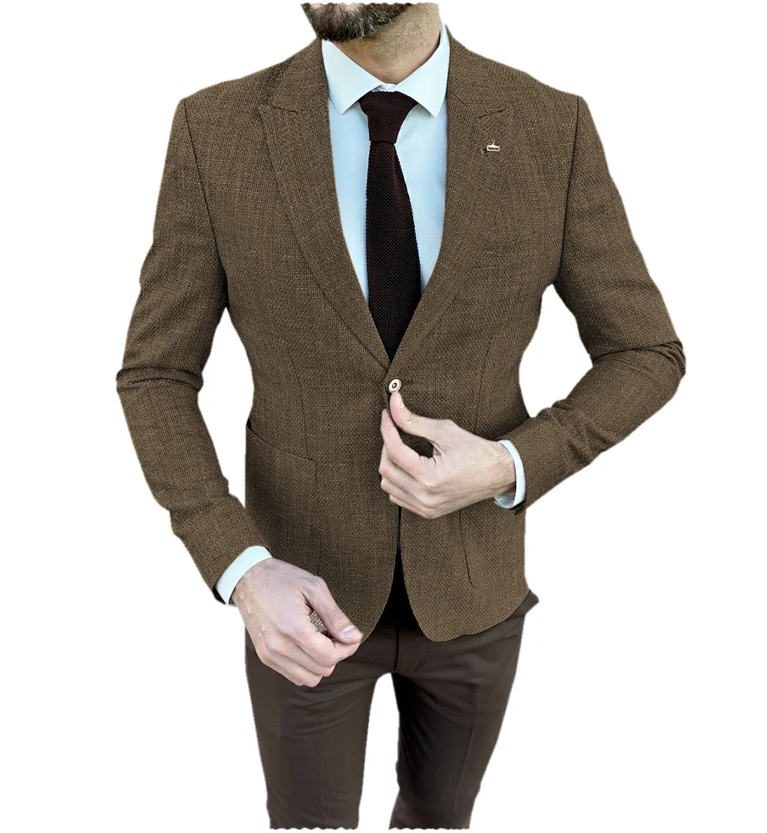 Formal Men's Classic Tweed Peak Lapel Blazer