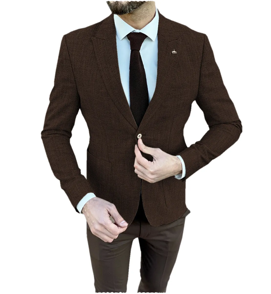 Formal Men's Classic Tweed Peak Lapel Blazer