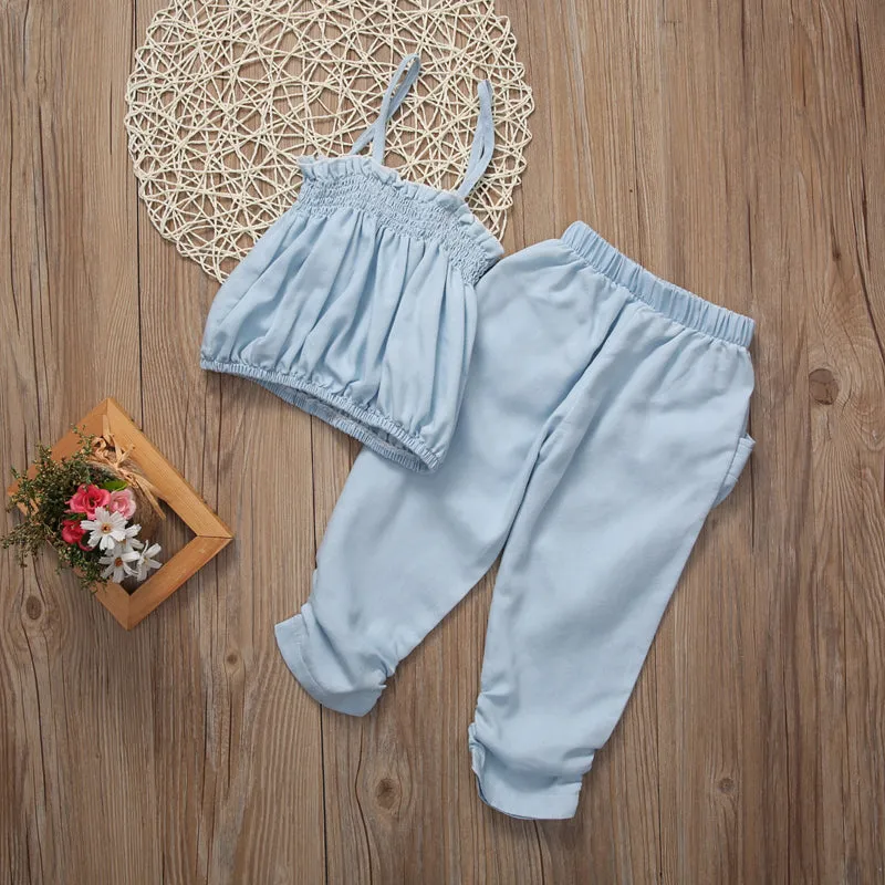 Girls Denim Strap Top   Cropped Pants