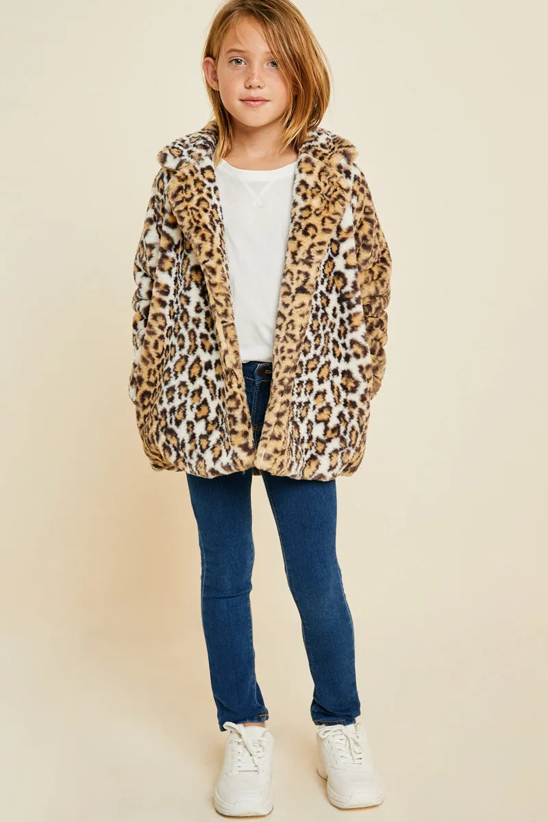 Girls Leopard Faux Fur Coat