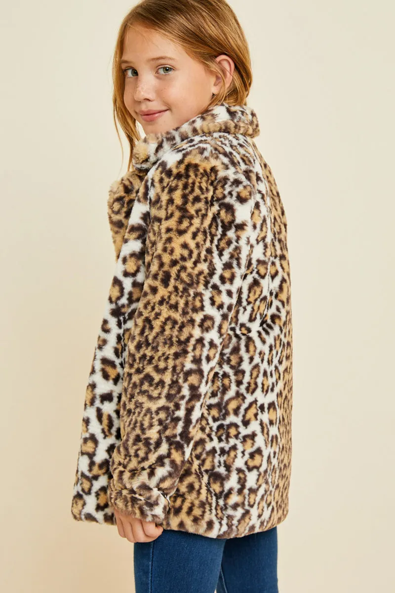 Girls Leopard Faux Fur Coat